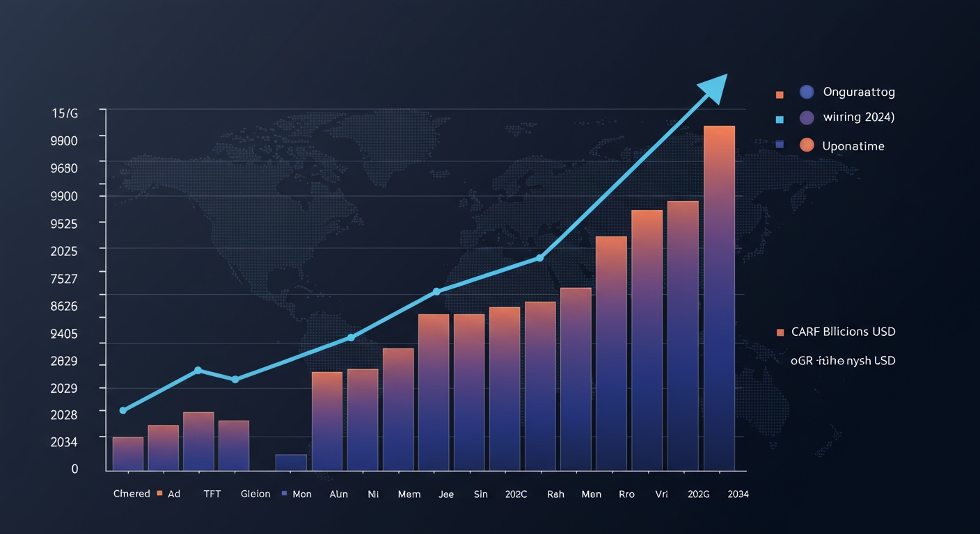 A dynamic bar chart or line graph showing the rapid growth of the prompt engineering market from 2023 to 2034, with clear labels for billions of USD and CAGR percentages.