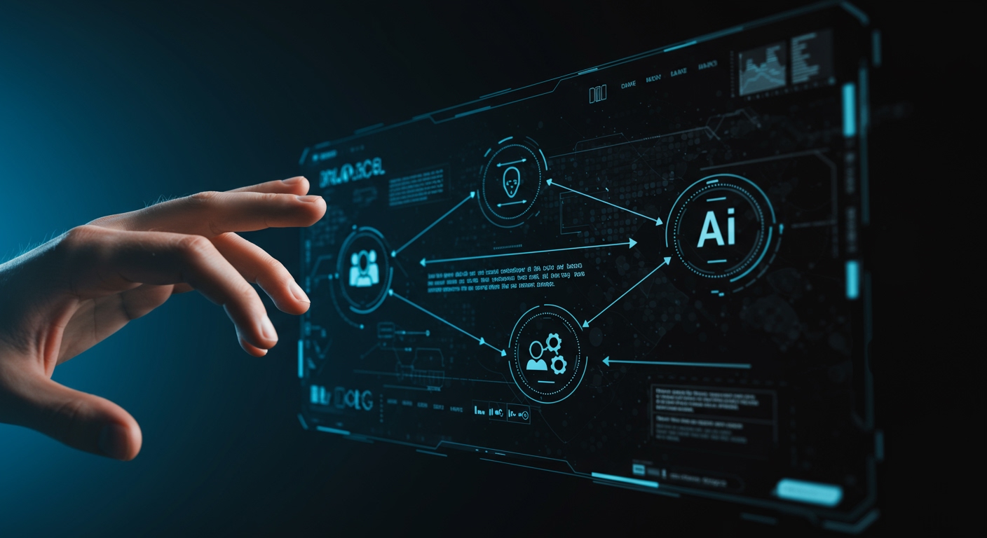 A futuristic diagram showing interconnected nodes representing different AI models, with arrows indicating complex, multi-modal data flows and adaptive prompt generation, all within a sleek, digital interface.