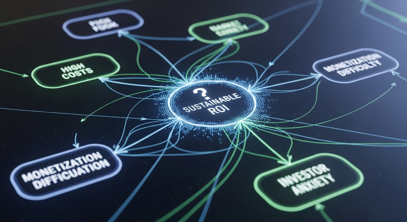 A complex network diagram showing various intertwined challenges: 